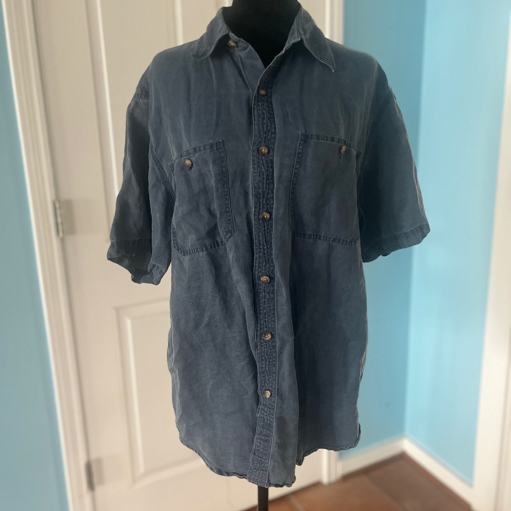 Vintage The Territory Ahead Men's Silk/Linen Button Down Shirt Blue Sz M